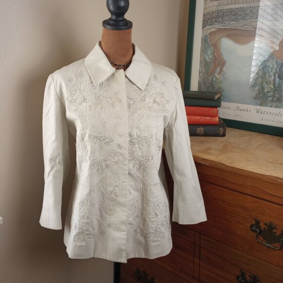 Vintage Cream Old Money Riding Blazer 90s Ivy League Embroidered Jacket - Picture 1 of 4